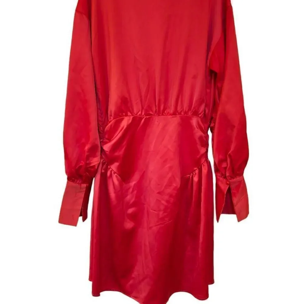 Missguided Women's Hot Pink Poly/Spandex Satin Plunge Wrap Dress - Picture 6 of 11